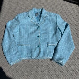 Chadwick’s NWOT Light Baby Blue Fringed Women's Blazer Size 16